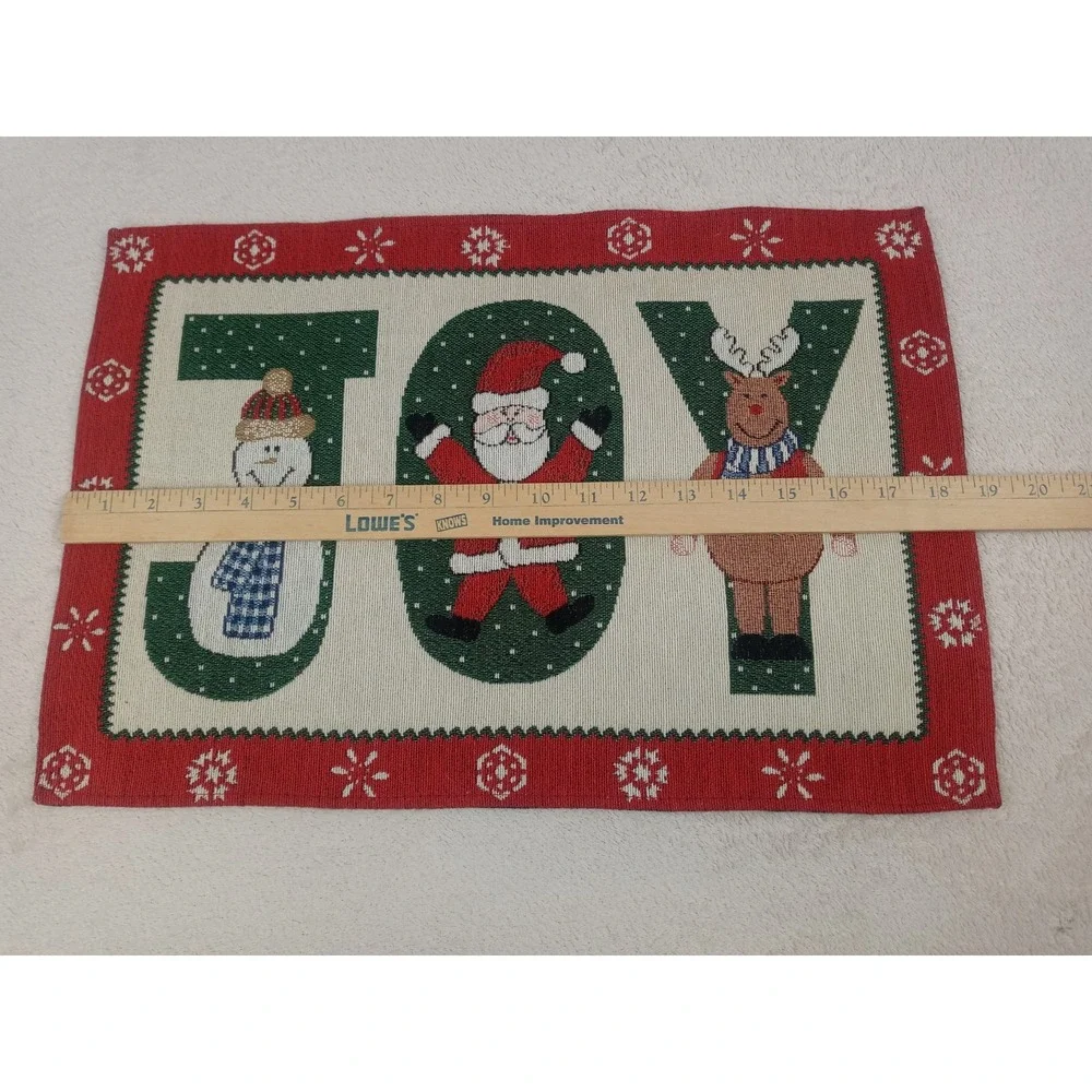 Holiday JOY Placemats Set of 4 Snowman‎ Santa Reindeer Christmas Decor